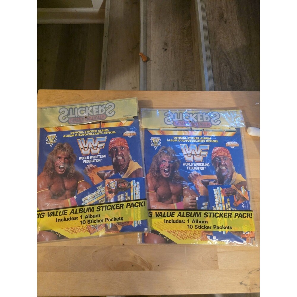 Lot of 2 Vintage 1991 WWF Superstars Sticker Album Big Value Packs Sealed Hulk H